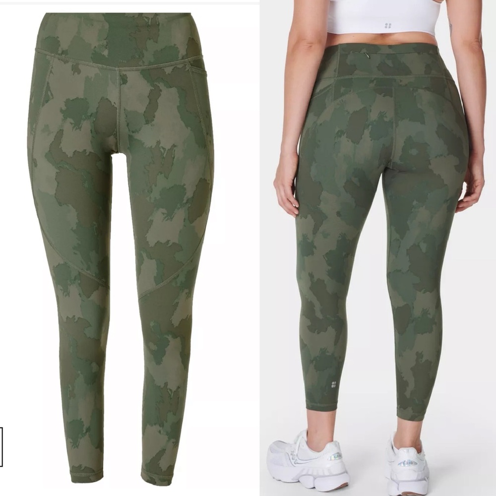 EUC ⭐️ Sweaty Betty Power 7/8 Workout Leggings in Green Painted Camo Size 6